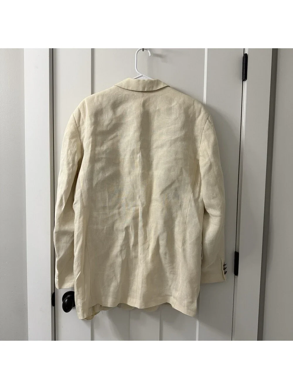 Vintage Hugo Boss Linen Blazer 40R Made Italy Cream Banco Peru Crest Buttons